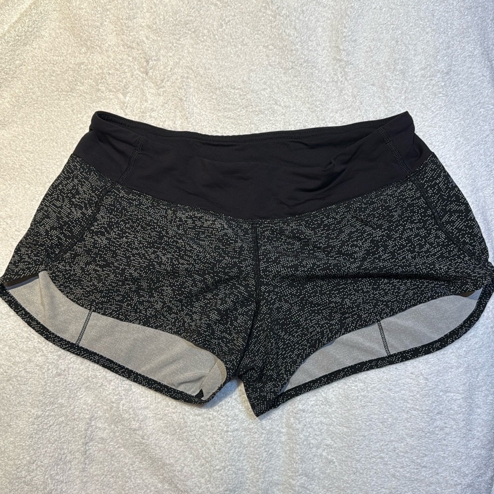 Lululemon Pace Perfect High Rise Shorts in a "Soundwave Black White" pattern